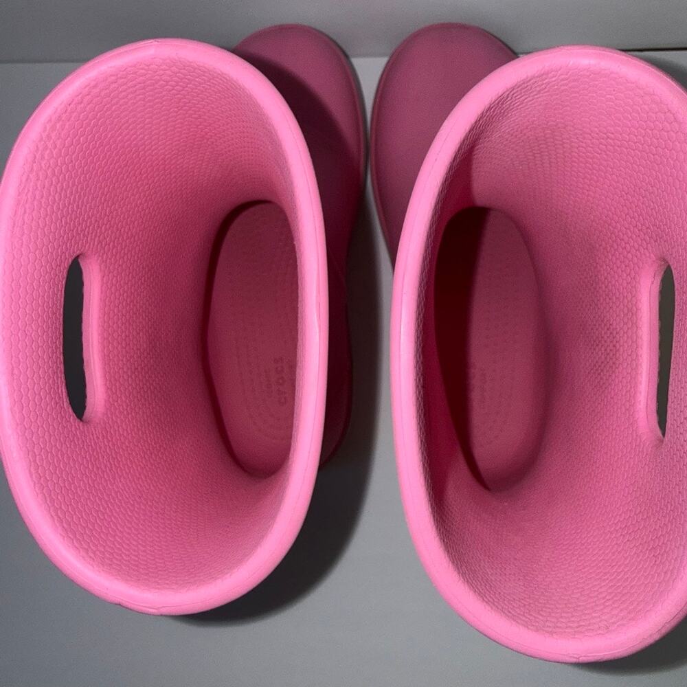 CROCS Pink Rain Boots Kids J 1 play condition dmg - Picture 9 of 12